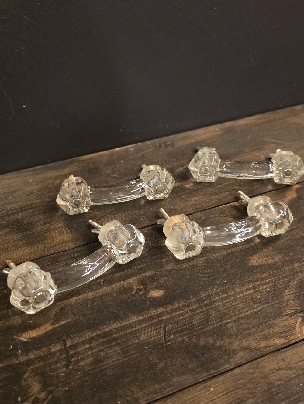 VTG Clear Glass Bridge Drawer Pull Handles Hexagon 3” Center Cabinet Lot of 4